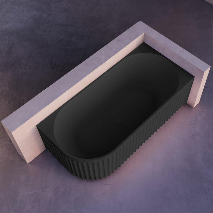 Kelsa Fluted 1500mm Matte Black Corner Fit Designer Round Freestanding Bath