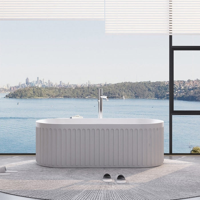 Kelsa 1700mm Stone Fluted Matte White Freestanding Bath Tub