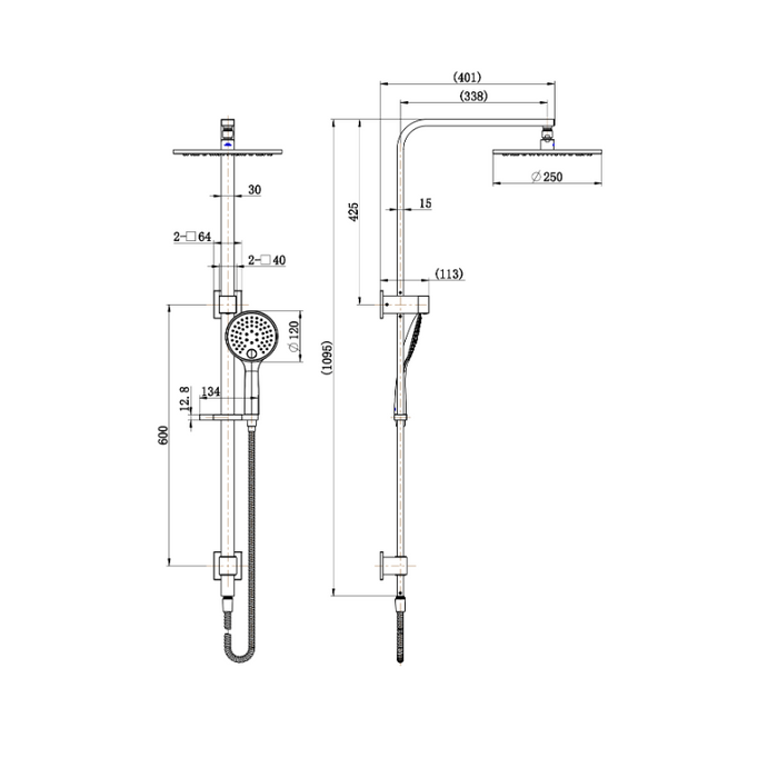 Kiama Brushed Nickel Multifunction Shower Rail