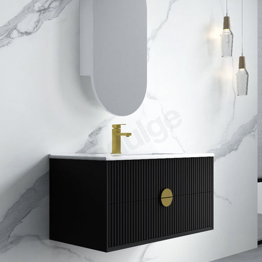 Infinity | Kingo 900 Matte Black Fluted Wall Hung Vanity - Acqua Bathrooms