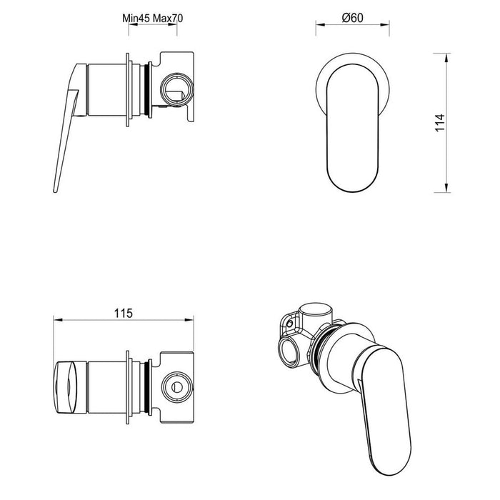 Lantra Brushed Nickel Shower Mixer - Round Plate - Trim Kit Only