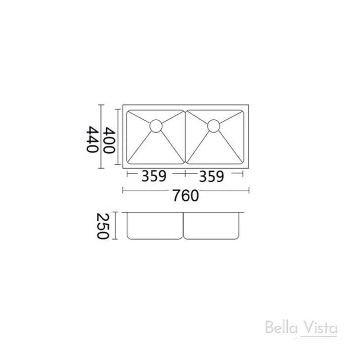 Luminare Stainless Steel Sink 760 x 440 x 250mm- Double Bowl