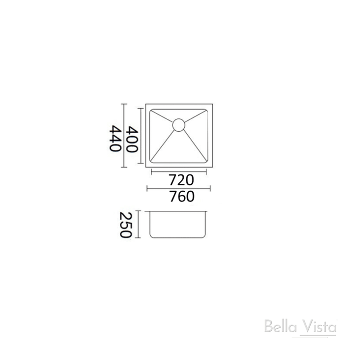 Luminare Stainless Steel Sink 760 x 440 x 250mm - Single Bowl