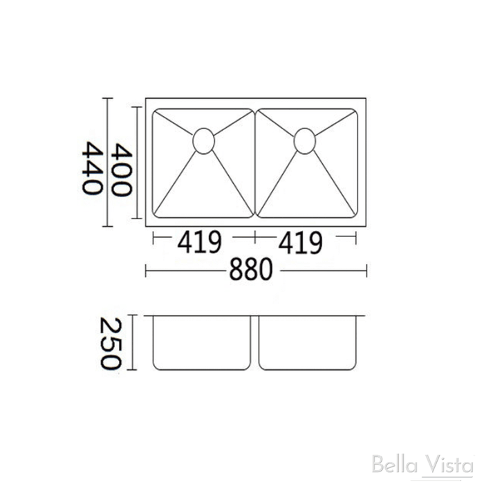 Luminare Stainless Steel Sink 880 x 440 x 250mm - Double Bowl