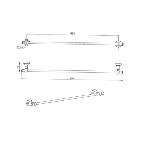 Bordeaux/Montpellier 750mm Traditional Single Towel Rail - Acqua Bathrooms