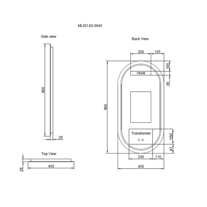 Oval Frameless Back Lit LED Mirror - Three Light Temperatures - Acqua Bathrooms