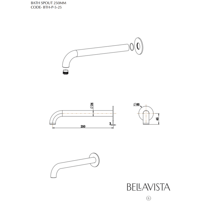 Mica Matte Black Bath/Basin Spouts - 250mm