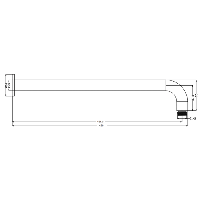 Mica Matte Black Wall Shower Arm - 450mm - Curved