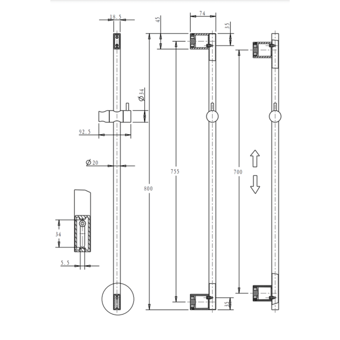 Mica Brushed Nickel Shower Rail