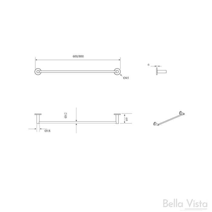 Mica Brushed Nickel Single Towel Rail - 600mm