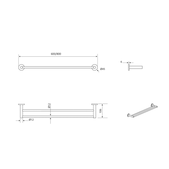 Mica Chrome Double Towel Rail - 800mm