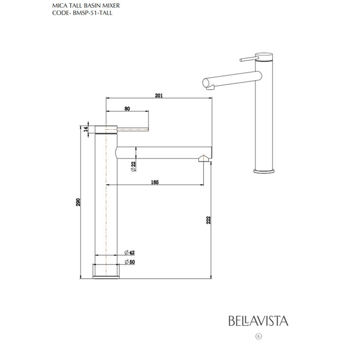 Mica Chrome Tall Basin Mixer Straight