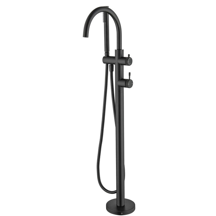 Mica Fluted Matte Black Freestanding Bath Mixer with Hand Shower