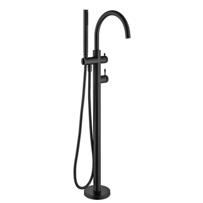 Mica Fluted Matte Black Freestanding Bath Mixer with Hand Shower