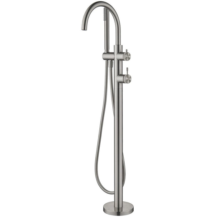 Mica Fluted Brushed Nickel Freestanding Bath Mixer with Hand Shower