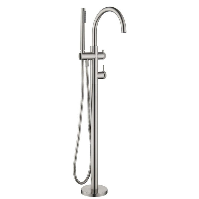 Mica Fluted Brushed Nickel Freestanding Bath Mixer with Hand Shower