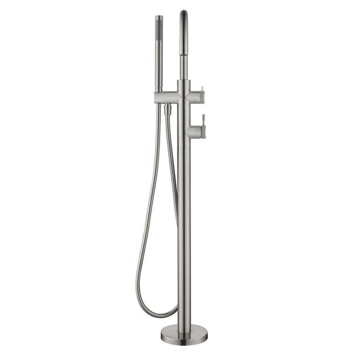 Mica Fluted Brushed Nickel Freestanding Bath Mixer with Hand Shower