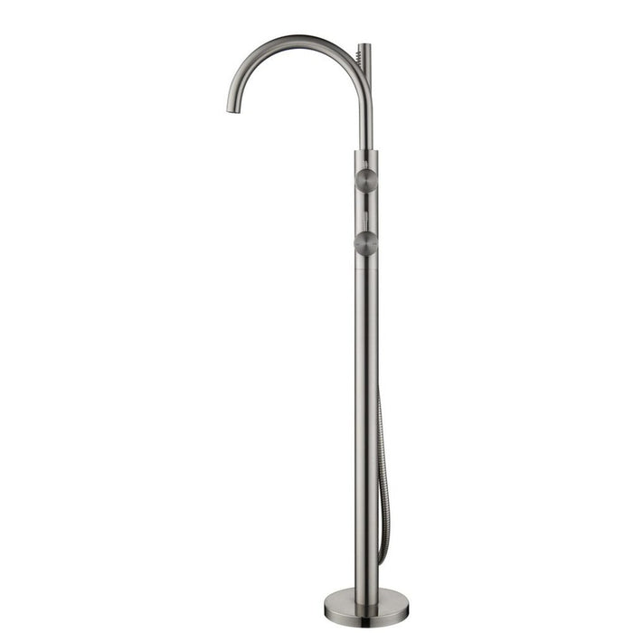 Mica Fluted Brushed Nickel Freestanding Bath Mixer with Hand Shower