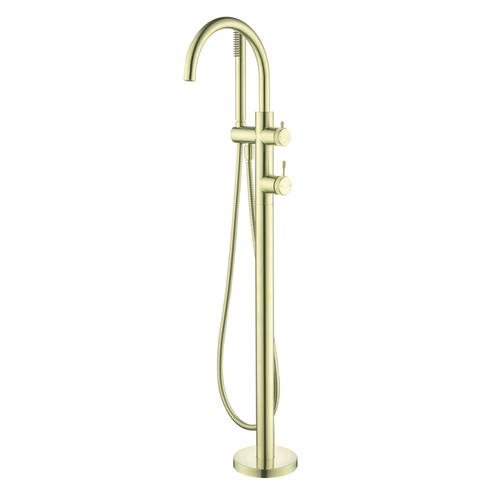 Mica Fluted French Gold Freestanding Bath Mixer with Hand Shower