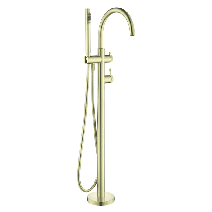 Mica Fluted French Gold Freestanding Bath Mixer with Hand Shower