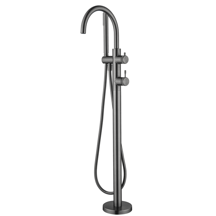 Mica Fluted Gun Metal Freestanding Bath Mixer with Hand Shower