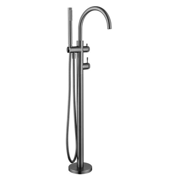 Mica Fluted Gun Metal Freestanding Bath Mixer with Hand Shower