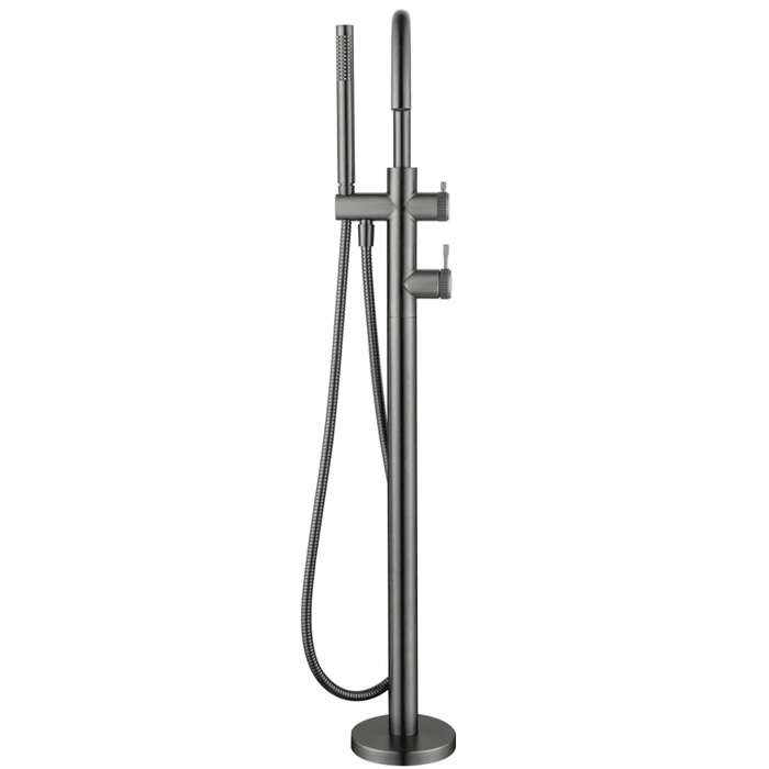 Mica Fluted Gun Metal Freestanding Bath Mixer with Hand Shower