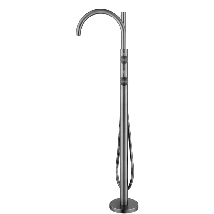 Mica Fluted Gun Metal Freestanding Bath Mixer with Hand Shower