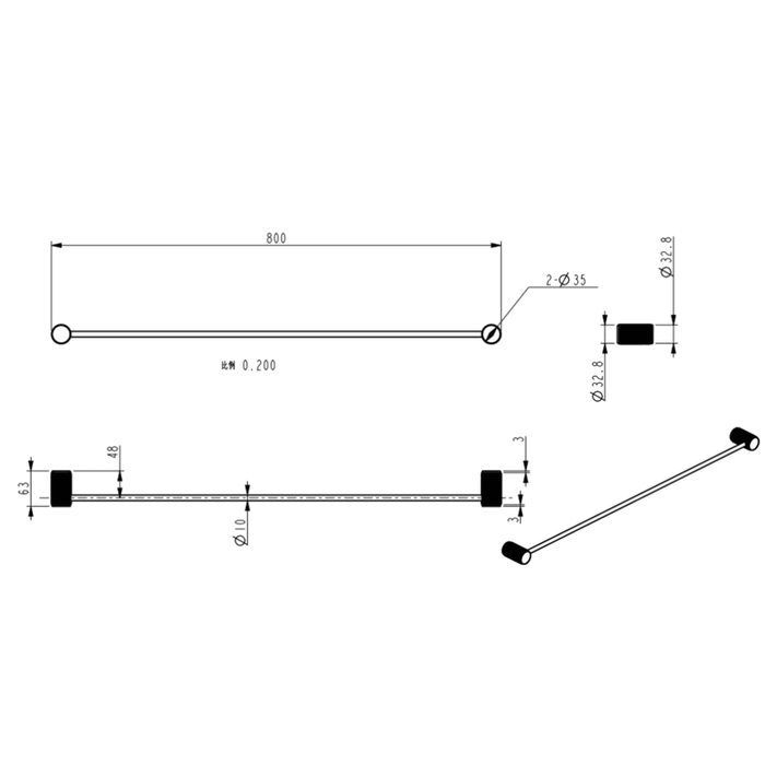 Mica Fluted Gun Metal Single Towel Rail - 800mm