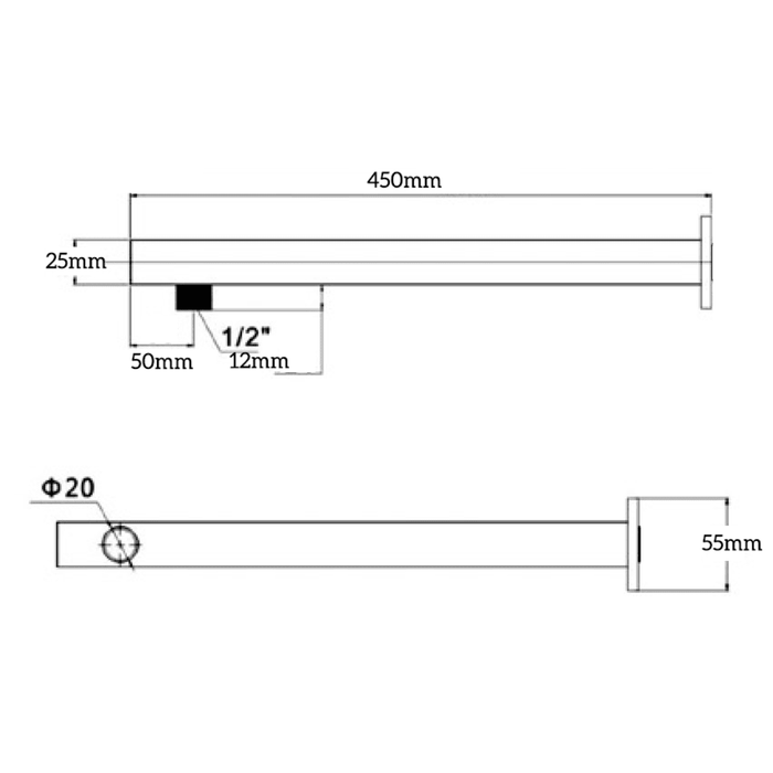 Mica Gun Metal Wall Shower Arm - 450mm - Straight