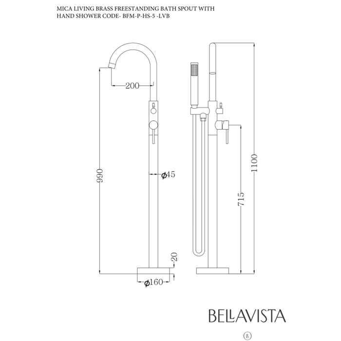 Mica LVB Living Brass Freestanding Bath Mixer with Hand Shower