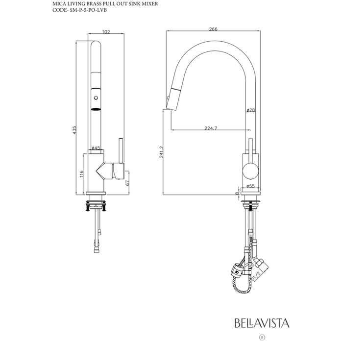 Mica LVB Living Brass Pull-Out Sink Mixer