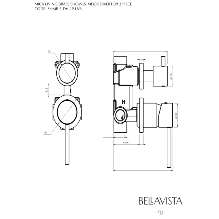 Mica LVB Living Brass Shower Mixer Diverter - 2P