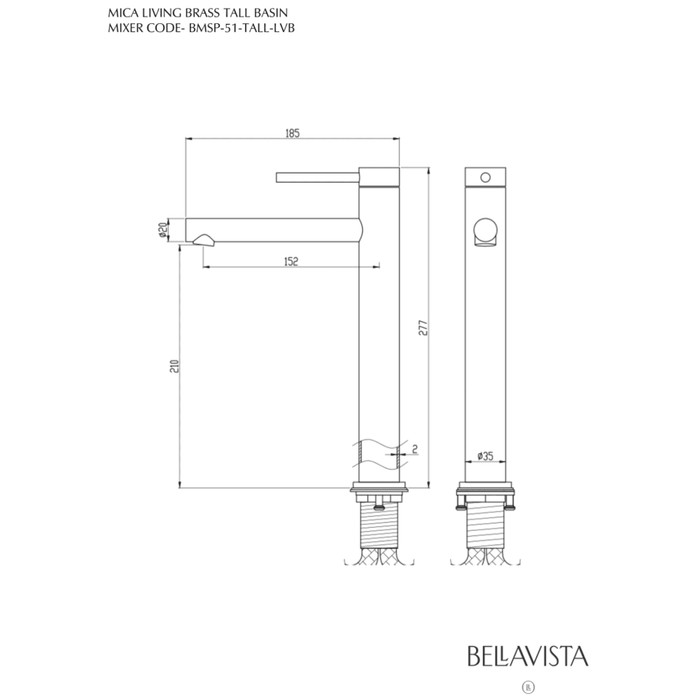 Mica LVB Living Brass Tall Basin Mixer - Straight Spout