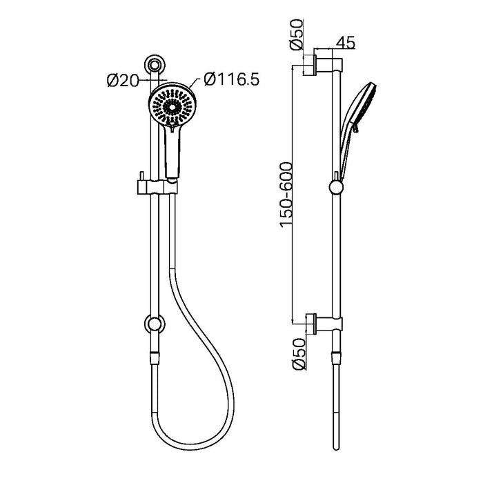 Nero | 3 Function Brushed Nickel Shower Rail