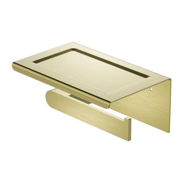 Nero | Bianca Brushed Gold Toilet Roll Holder With Shelf