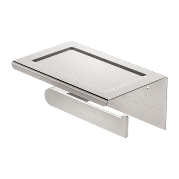 Nero | Bianca Brushed Nickel Toilet Roll Holder With Shelf