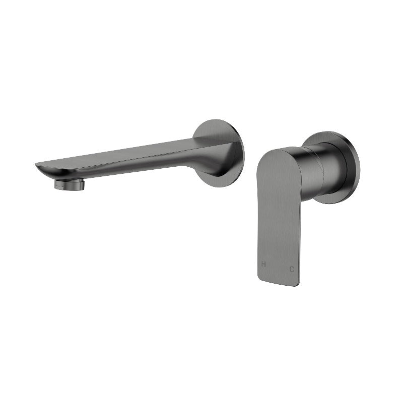 Nova Gun Metal Grey Wall Basin Mixer & Bath Spout | Acqua Bathrooms