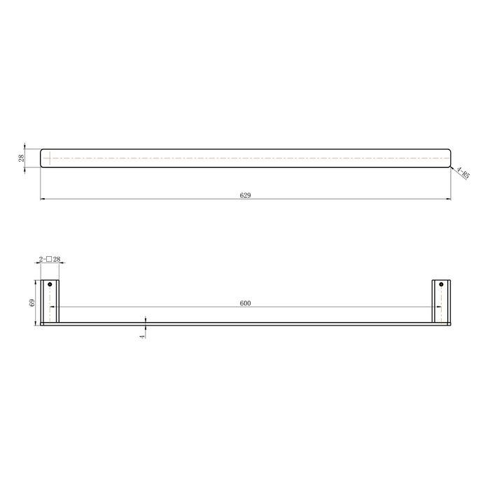 Nova 600mm Champagne Single Towel Rail