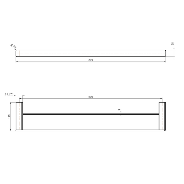 Nova Champagne 600mm Double Towel Rail