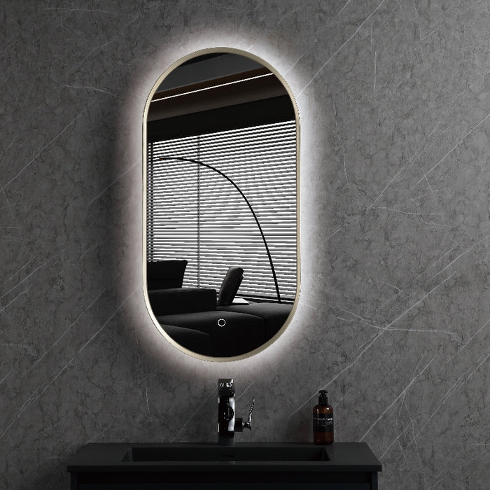 Oval 450 x 900mm Brushed Brass LED Mirror - Three Light Temperatures