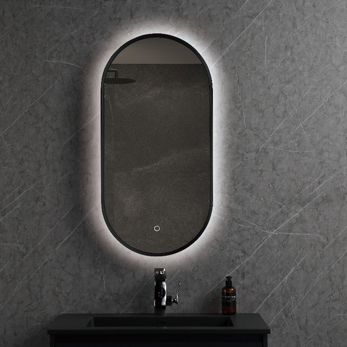 Oval 450 x 900mm Matte Black LED Mirror - Three Light Temperatures