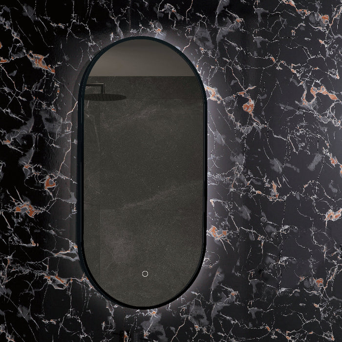 Oval 450 x 900mm Matte Black LED Mirror - Three Light Temperatures