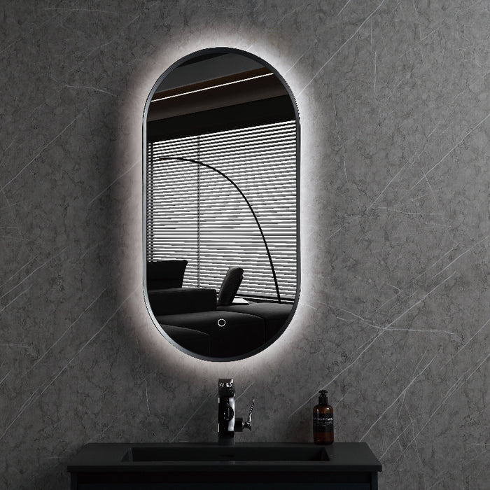 Oval 450 x 900mm Gun Metal LED Mirror - Three Light Temperatures