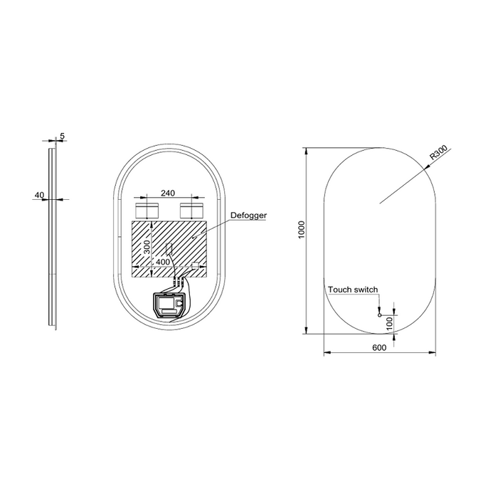 Oval 600 x 1000mm LED Mirror - Three Light Temperatures