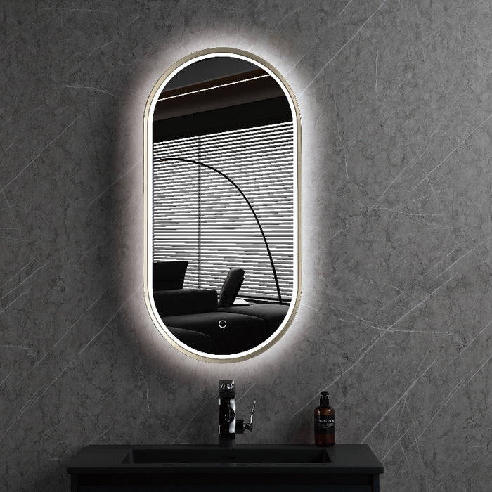 Oval 450 x 900mm Front Lit Brushed Brass LED Mirror - Three Light Temperatures