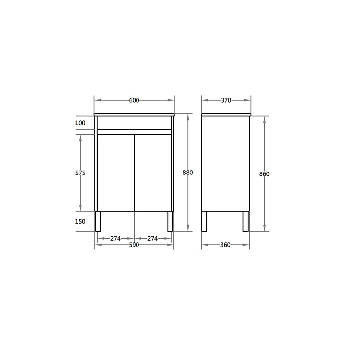 PVC 600mm Narrow Vanity on Legs