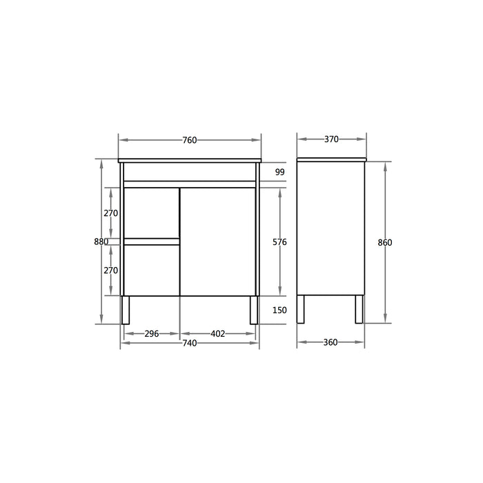 PVC 750mm Narrow Vanity on Legs