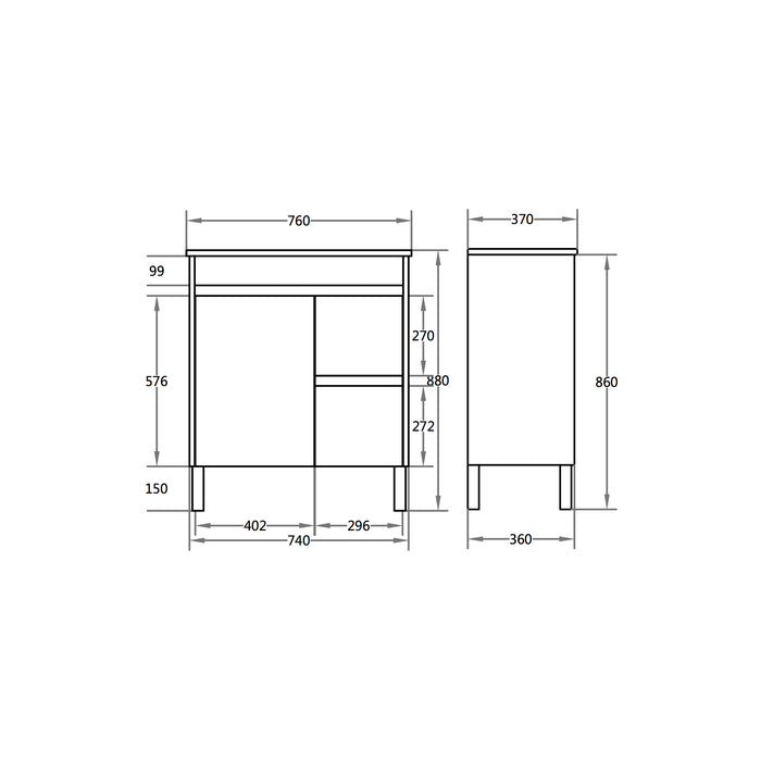 PVC 750mm Narrow Vanity on Legs