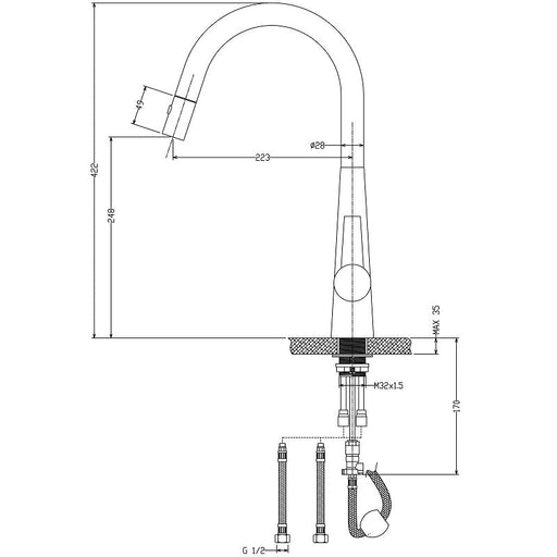 Otus Brushed Gold Pull Out Kitchen Mixer - Acqua Bathrooms